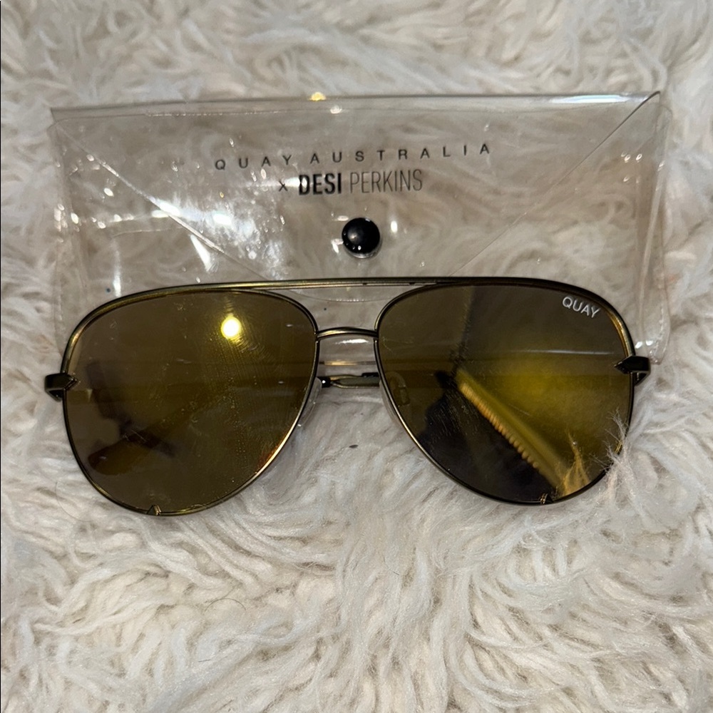Quay Australia X Desi Perkins High Key Sunglasses with Green Lenses